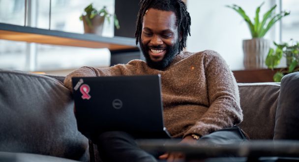 ByteDance PhD graduates working on his laptop at the office.